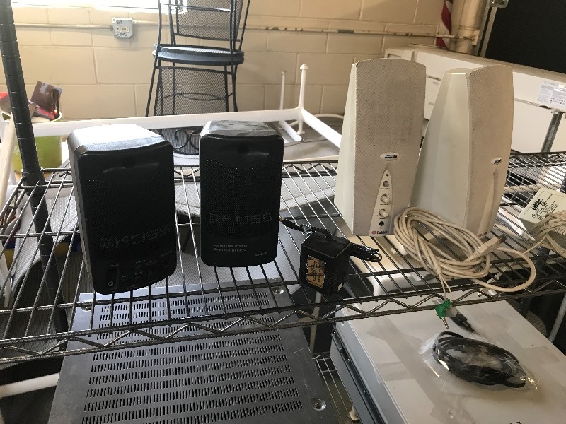 LOT OF AV EQUIPMENT, SCREENS, AND SPEAKERS