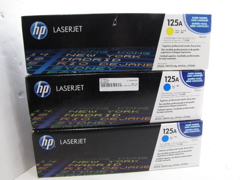 lot 9 image: Lot of 3 HP 125A LaserJet toners (2 cyan, 1 yellow)