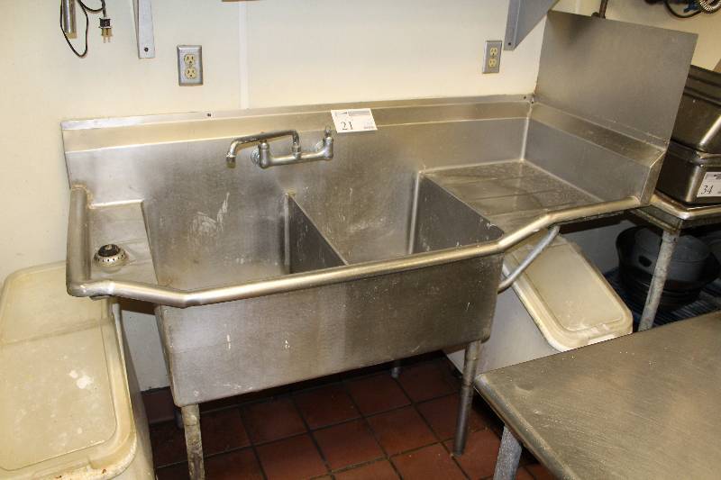 lot 21 image: 2-Basin Stainless Steel Wash Station w Fixtures