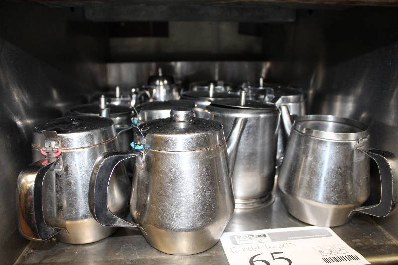 lot 65 image: Lot of (12) Stainless Steel Tea Pots