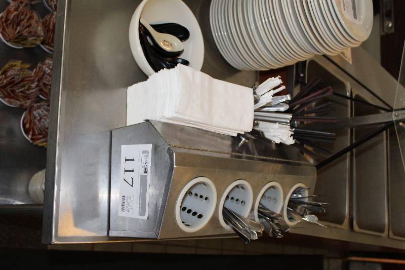 lot 117 image: Silverware, Soup Spoons, Utensil Serving Rack