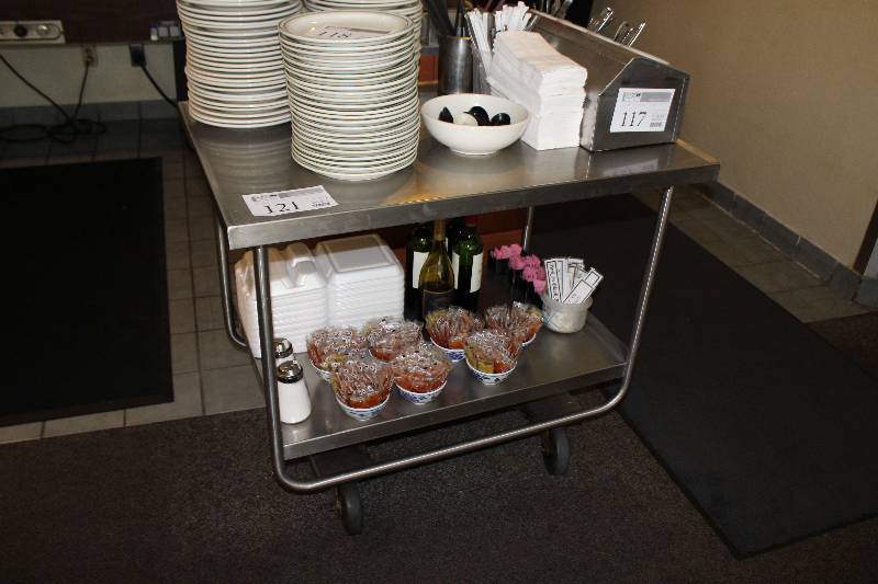 lot 121 image: 2-Tier Stainless Steel Rolling Serving Cart