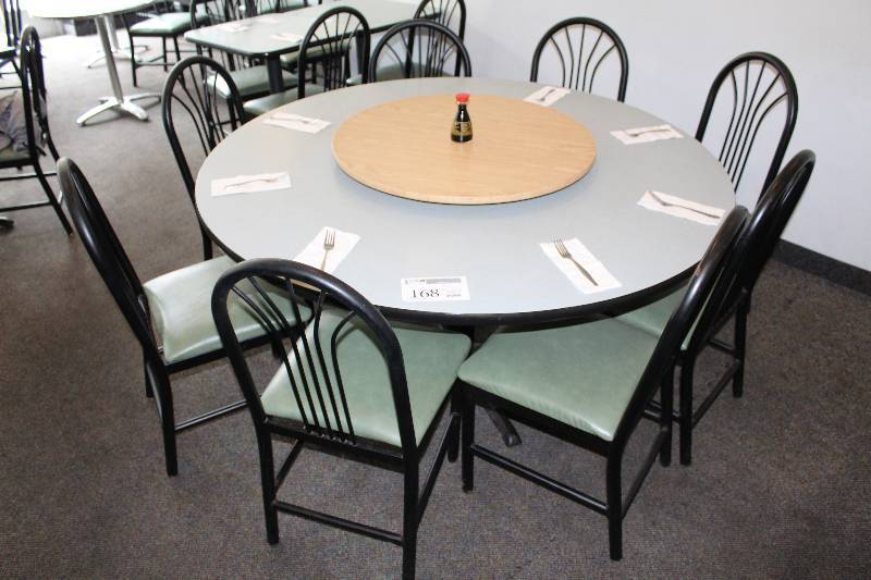 lot 168 image: Round Dining Table w 8-Padded Dining Chairs