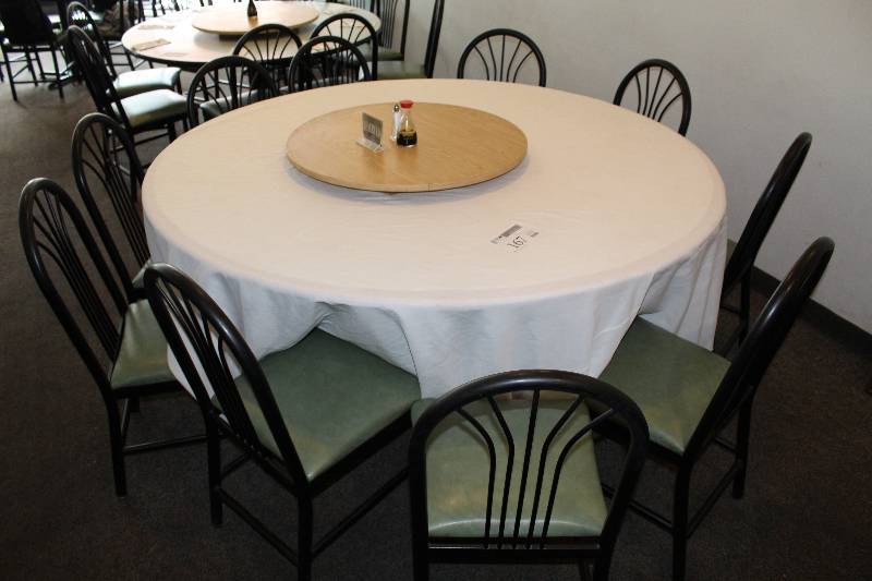 lot 167 image: Round Dining Table w 8-Padded Dining Chairs