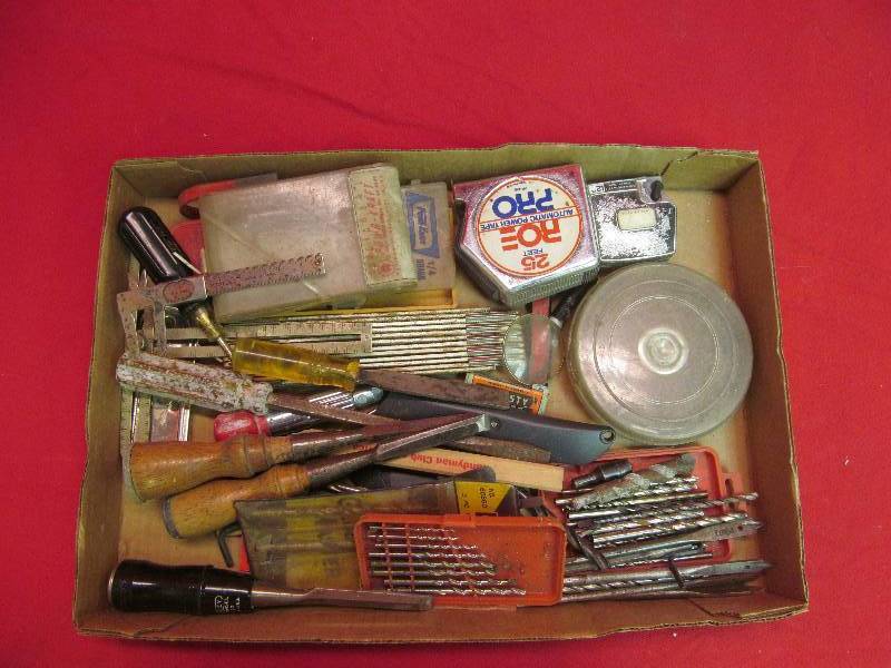 lot 47 image: 100 Tape Measure, Wood Chisels, Drill Bits, Vintage Ruler