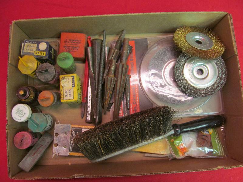 lot 51 image: Nails, Reamer Bits, Grinder Wheels, Bench Brush