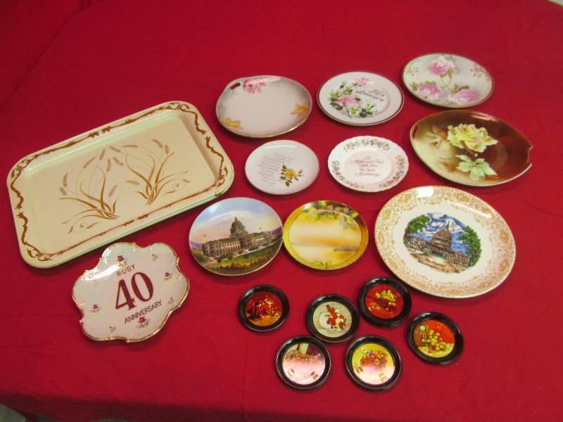 lot 56 image: Large Group of Decorative Collector Plates, Coasters, 4 Large Vintage Trays
