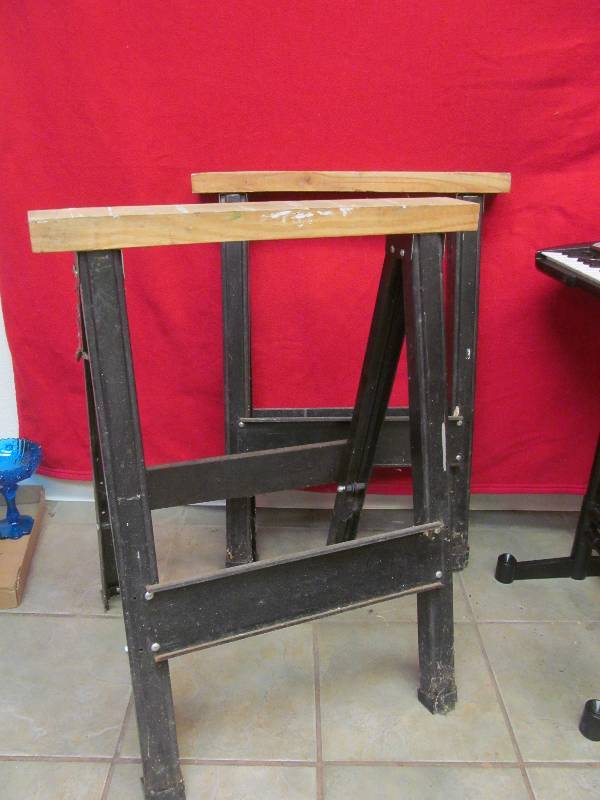 lot 110 image: 2 Iron Man Folding Saw Horses