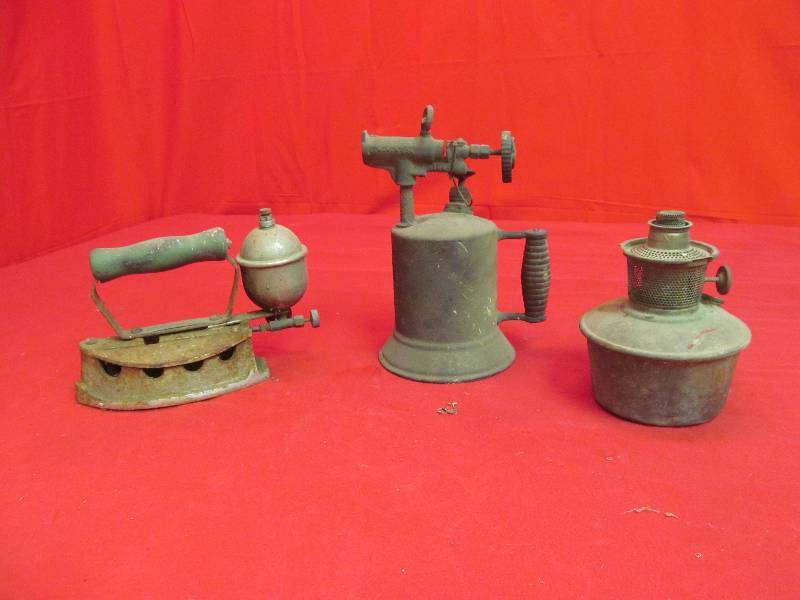 lot 137 image: Vintage Lantern, Torch, Sad Iron
