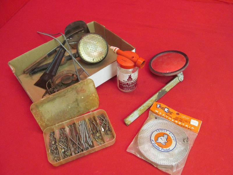 lot 143 image: Tractor Light, Mirror, Door Springs, Fasteners, Plant Sprayer