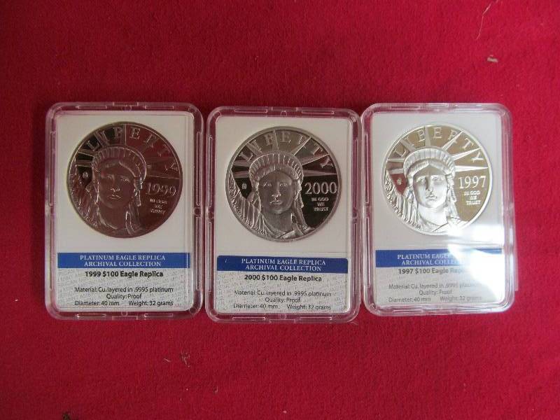 lot 158 image: 3 $100 Silver Eagle Replica Coins