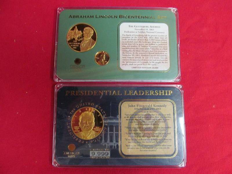 lot 162 image: JFK Presidential Leadership Coin Set, Abraham Lincoln Bicentennial set, Commemorative sets, American Mint