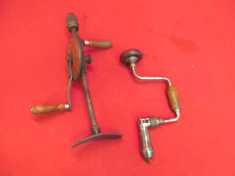 lot 180 image: 2 Vintage Hand Drills, Mohawk 2-speed Brest Drill, Stanley Brace Hand Drill
