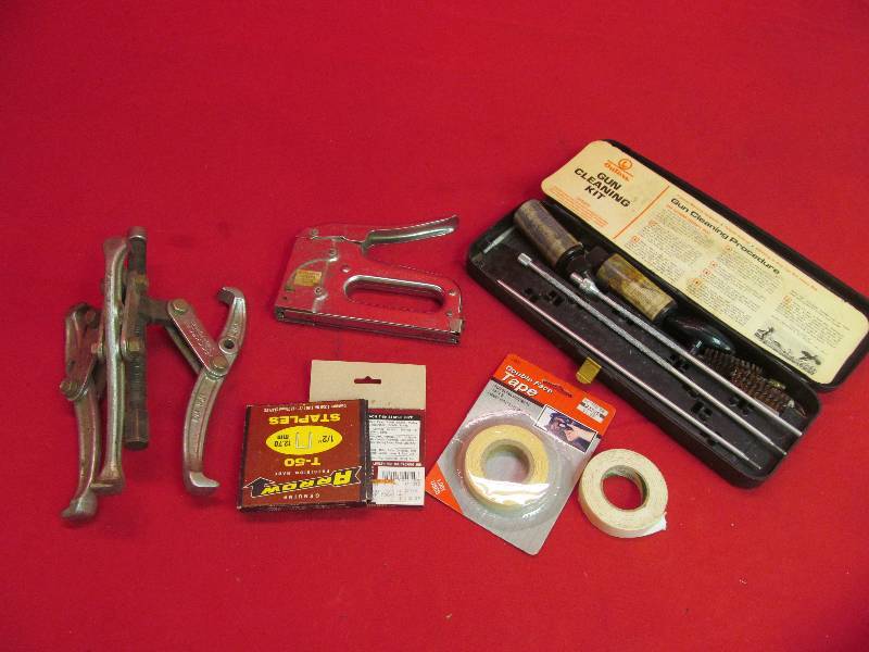 lot 189 image: Arrow Stapler with Staples, Double face tape, Gun Cleaning kit, Large GearPulley Puller