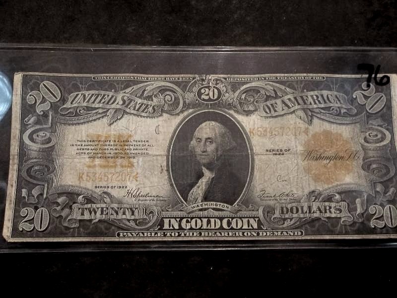 20 Dollar Gold Certificate Series 1922