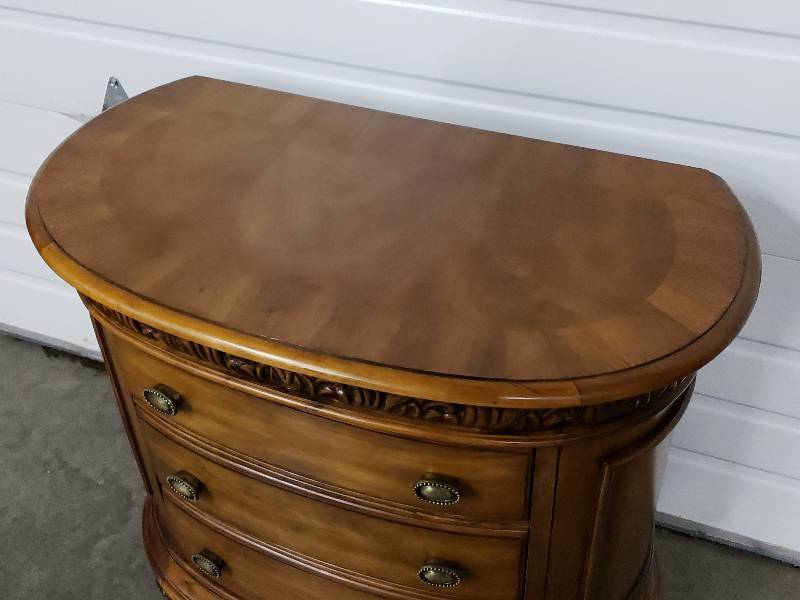 lot 6 image: Pulaski Demi Lune Three Drawer Chest  Nightstand  End Table