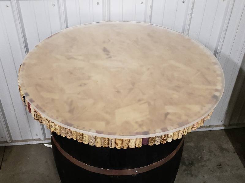 lot 13 image: Custom Made Wine Barrel & Cork Table
