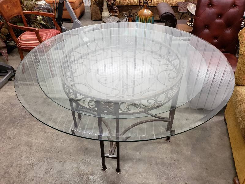 lot 27 image: High Quality Glass & Metal Dinning Set w Six Chairs