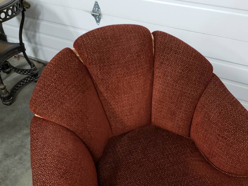 lot 43 image: Hekman Woodward Brand Upholstered Swivel Armchair & Ottoman