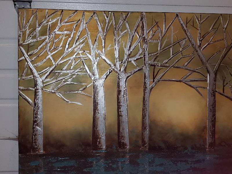 lot 65 image: Large Luxe Teal Birch Tree Art on Canvas