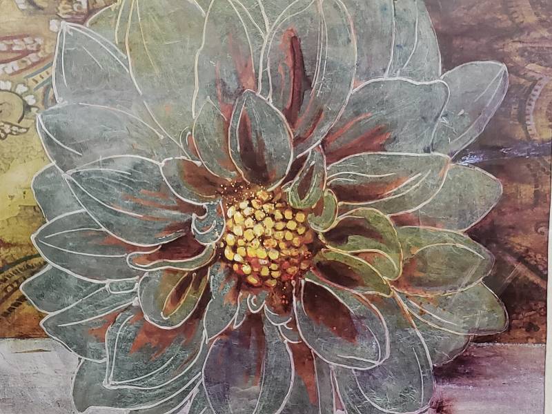 lot 67 image: Large Floral Artwork in Rustic Styled Frame
