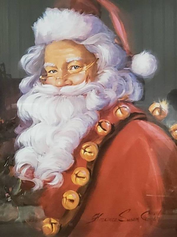 lot 87 image: Susan Comish Signed Santa Artwork, Framed