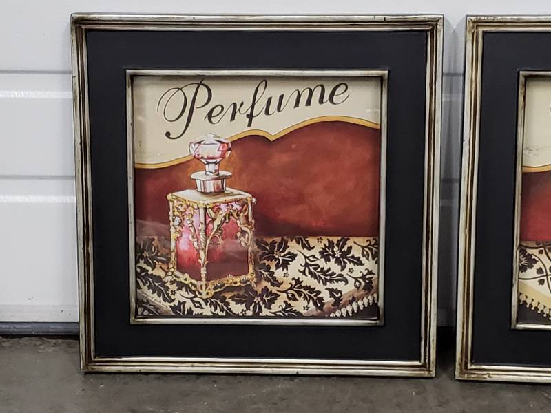 lot 94 image: Perfume and Bath Oil Styled, Framed Wall Art