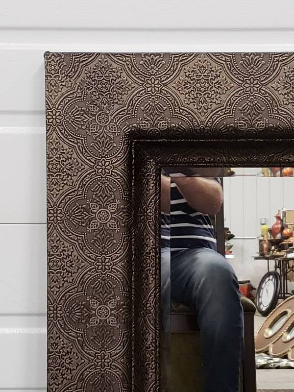 lot 103 image: Metal Wrapped Ornate Beveled Mirror