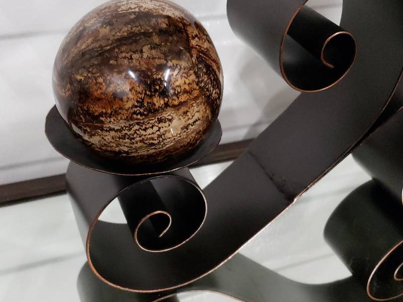 lot 152 image: Wrought Iron Sculpture Holding Three Artistic Spheres