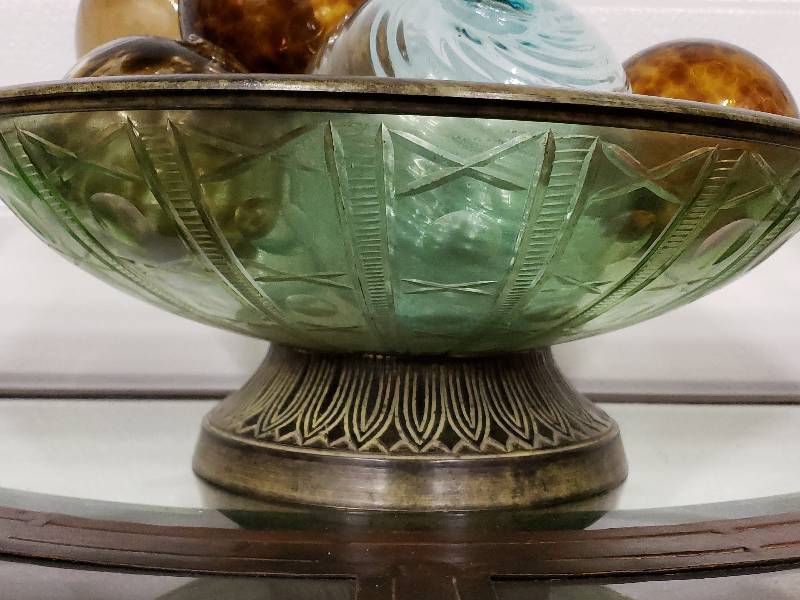 lot 154 image: Footed Glass Decorative Bowl Full of Artistic Spheres