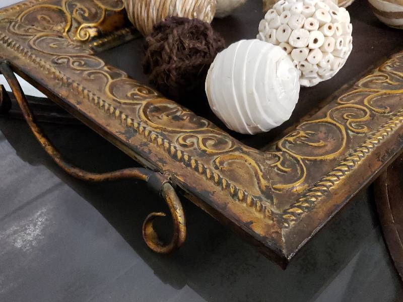 lot 167 image: Metal Tray with Leather Insert plus a Variety of Spheres