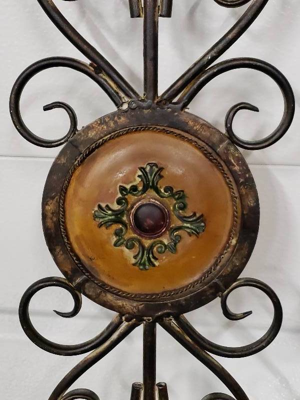 lot 180 image: Two Stained Glass and Wrought Metal Wall Art Pieces