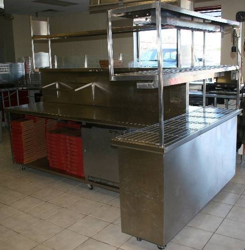 lot 4 image: Commercial Prep Table with Refridgerator and Heat Lamp Racks