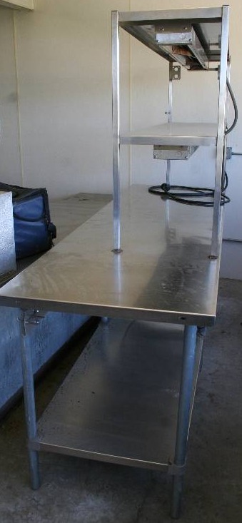 lot 167 image: Commercial Prep Table with Refrigerator and Heat Lamp Racks