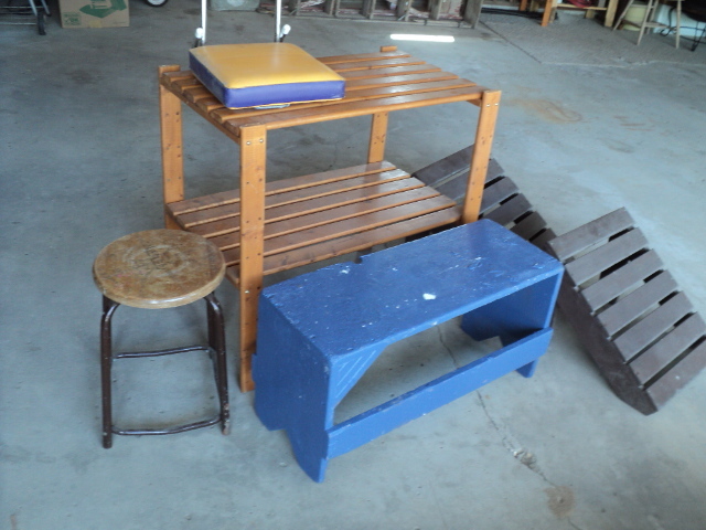 lot 12 image: Viking seat, shelving unit, stool, ...