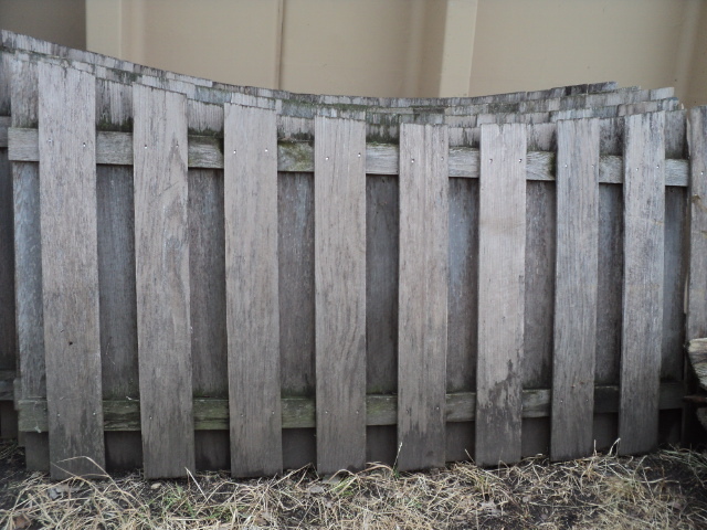 lot 33 image: 6 wood double-sided fence panels cu...