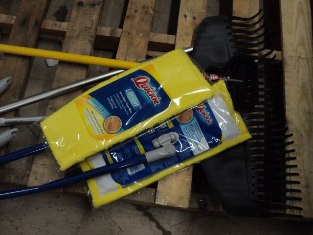 lot 97 image: rack, mop handle, and 2 floor mops ...