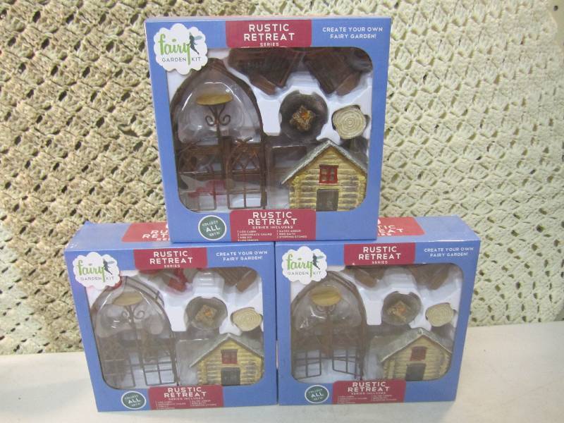lot 29 image: Lot of 3 Fairy Garden Kits Rustic R...