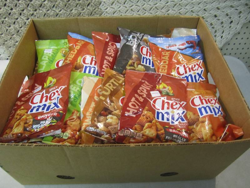 lot 103 image: Box of 40 Bags of Various Chex Mix ...