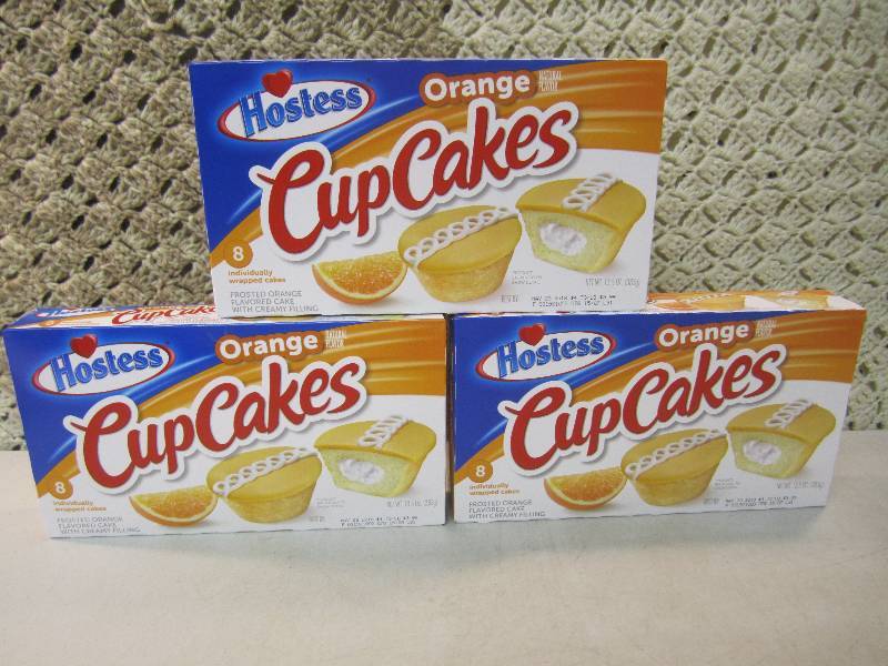 lot 266 image: 3 Boxes Hostess Orange Cup Cakes Be...