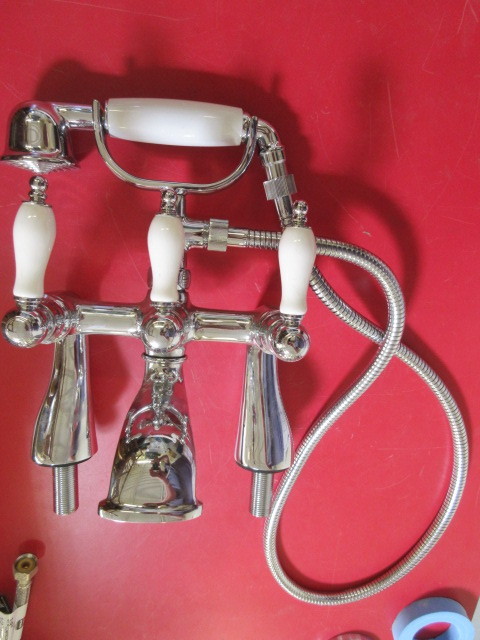 lot 915 image: PFISTER POLISHED CHROME TRIPLE HANDLE FAUCET WITH HAND SHOWER