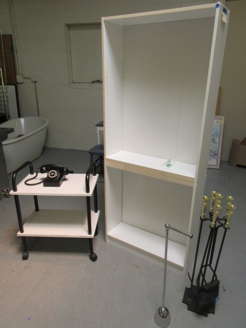 lot 920 image: BOOKCASE, CROSLEY PHONE, ROLLING CART AND MORE