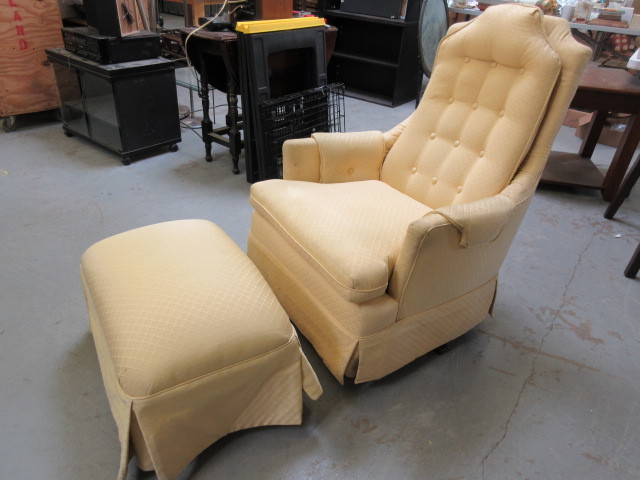 lot 938 image: UPHOLSTERED ROCKER WITH OTTOMAN