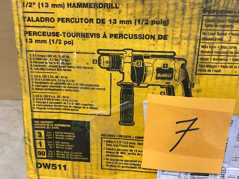 DEWALT 12 in. Variable Speed Reversible Hammer Drill OPEN BOX NOT USED