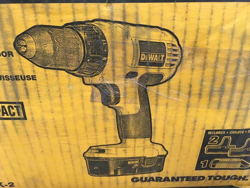 DEWALT 18-Volt NiCd Cordless 12 in. Compact DrillDriver Kit with (2) Batteries 1.2Ah, Charger and Contractor Bag NOT USED