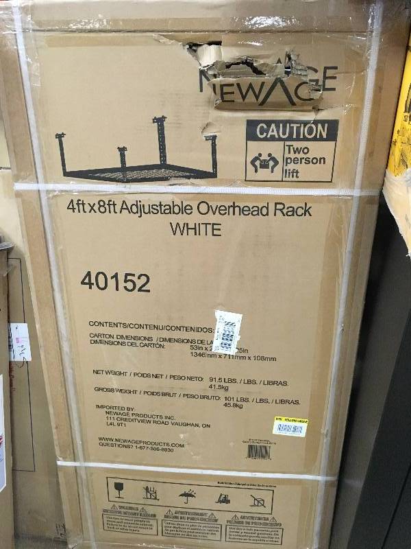 NewAge Products Performance 96 in. L x 48 in. W x 42 in. H Adjustable VersaRac Ceiling Storage Rack in White not used