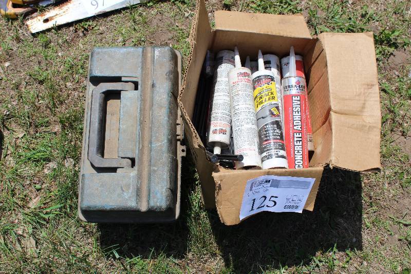 lot 125 image: Tool Box, Box of Concrete Andhesive Tubes