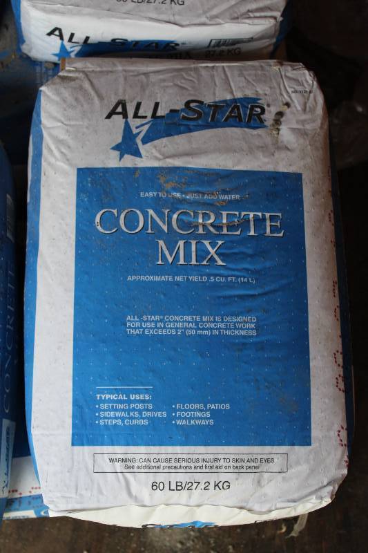 Lot of (14) Bags of AllStar Concrete Mix Zimmerman Concrete