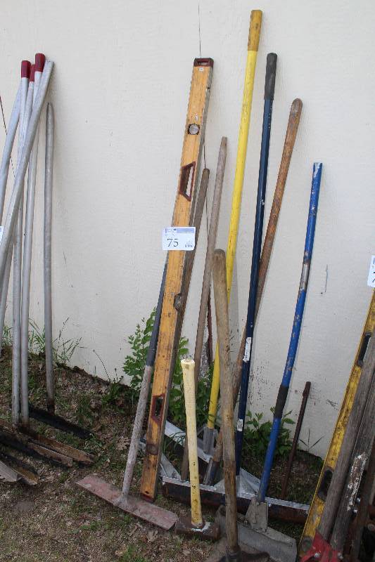 lot 75 image: Lot of (11) Concrete Tools - Tampers, Trowels, Sledgehammer, And More