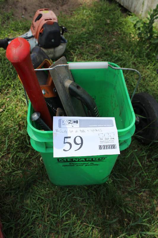 lot 59 image: Trowel, Hand Saw, Mallet, Spikes
